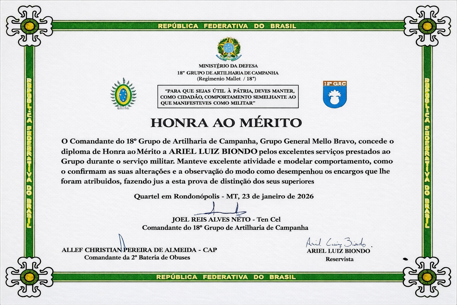 Foto do honra ao mérito